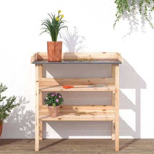 Маса за разсаждане с рафтове 78x38x82,5 см масивна ела