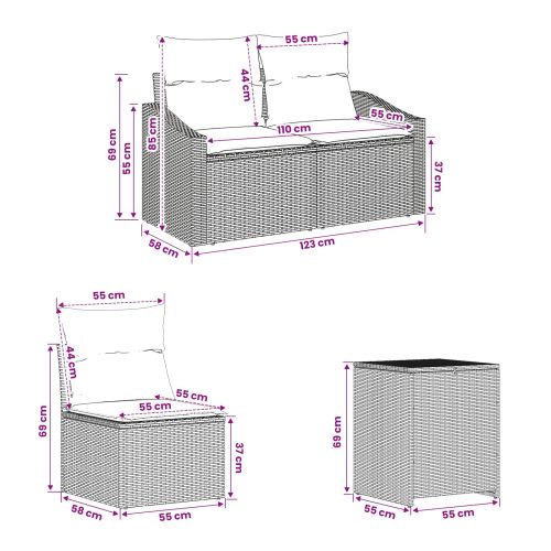 Комплект дивани 7 бр. Черно 123 x 62 x 69 см