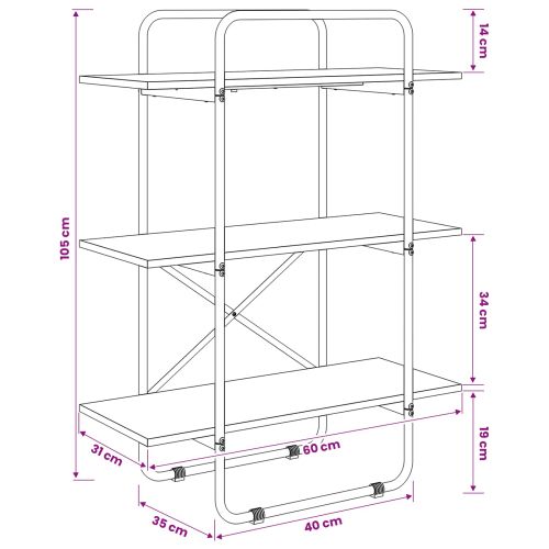 Рафт за книги 3 нива 60 x 35 x 105 см PB Дъб сонома