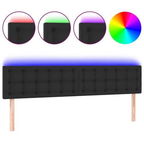 LED горна табла за легло, черна, 160x5x78/88см, изкуствена кожа