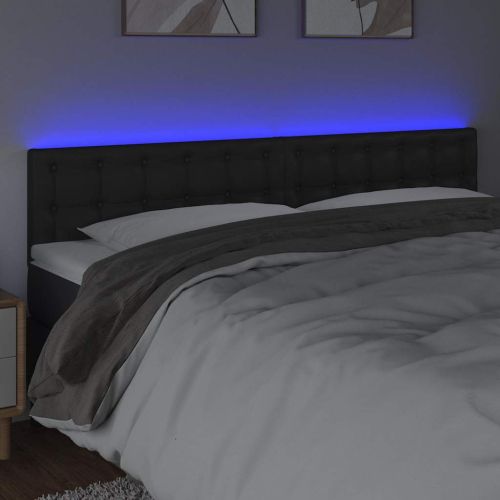 LED горна табла за легло, черна, 160x5x78/88см, изкуствена кожа