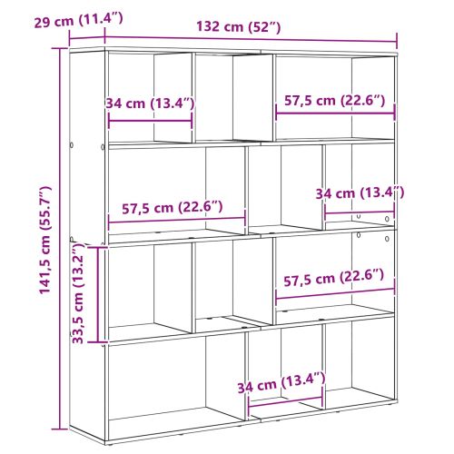 Шкаф за книги 12 нива 132 x 29 x 141,5 см Инженерна дървесина