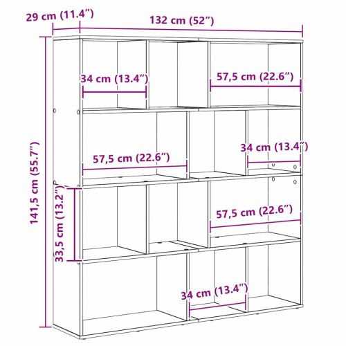 Шкаф за книги 12 нива 132 x 29 x 141,5 см Инженерна дървесина