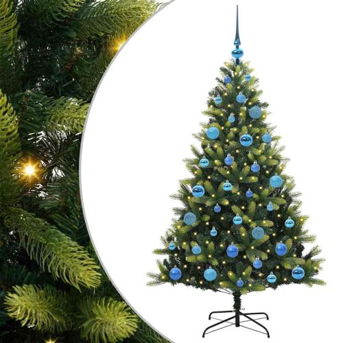 Изкуствен коледен дърво с панти 150 LEDs Зелено 150 cm PVC и PE