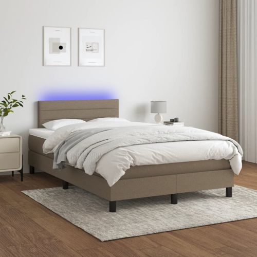 Боксспринг легло с матрак и LED, таупе, 120x190 см, плат