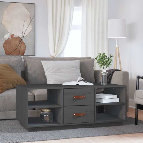Кафе маса, сива, 100x50x41 см, борово дърво масив