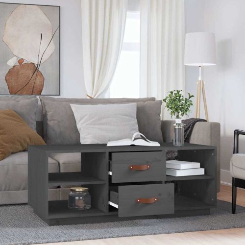 Кафе маса, сива, 100x50x41 см, борово дърво масив