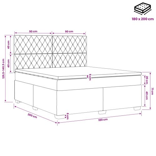 Континентално легло с матрак Черно 180 x 200 cm Кадифе