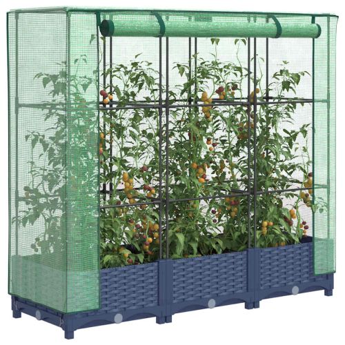 Повдигнато легло с покривало за оранжерия, ратанова имитация, 120x40x123 см