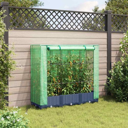 Повдигнато легло с покривало за оранжерия, ратанова имитация, 120x40x123 см