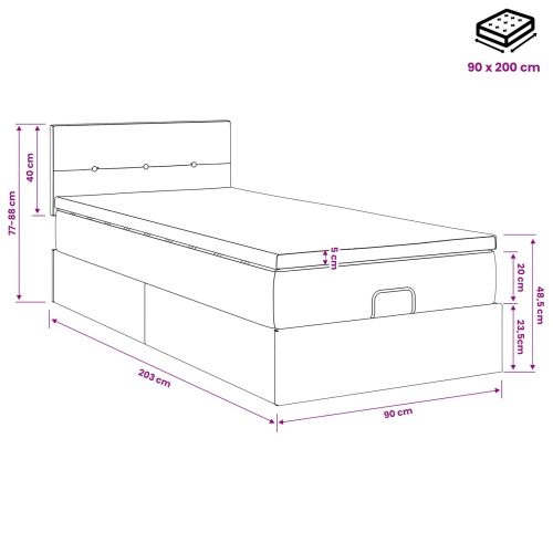 Огледално легло с матрак с таблото Синьо 90 x 200 cm Текстил