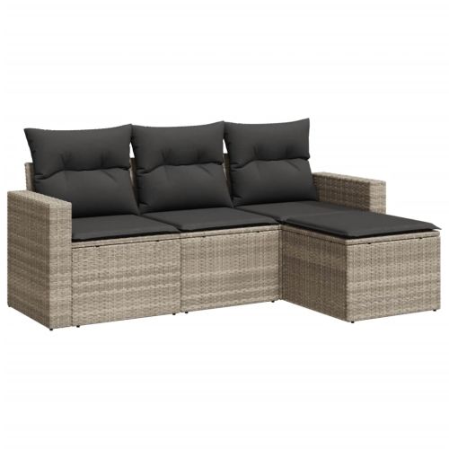 Градински комплект с възглавници, 4 части, светлосив полиратан