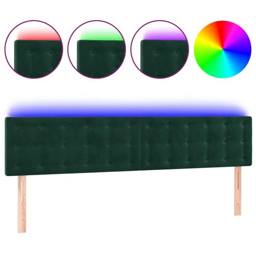 LED горна табла за легло, тъмнозелена, 160x5x78/88 см, кадифе