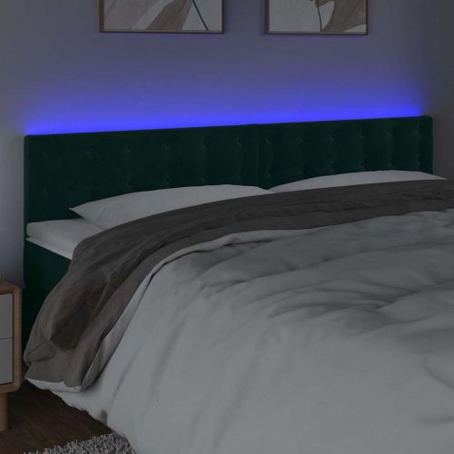 LED горна табла за легло, тъмнозелена, 160x5x78/88 см, кадифе