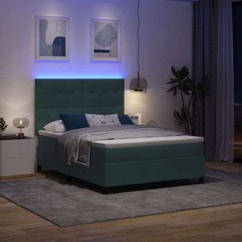 LED кутия за пружини с легло Тъмен зелен 140 x 200 cm Кадифе