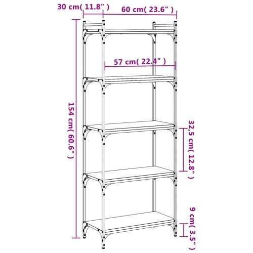 Библиотека 5 рафта сив сонома 60x30x154 см инженерно дърво
