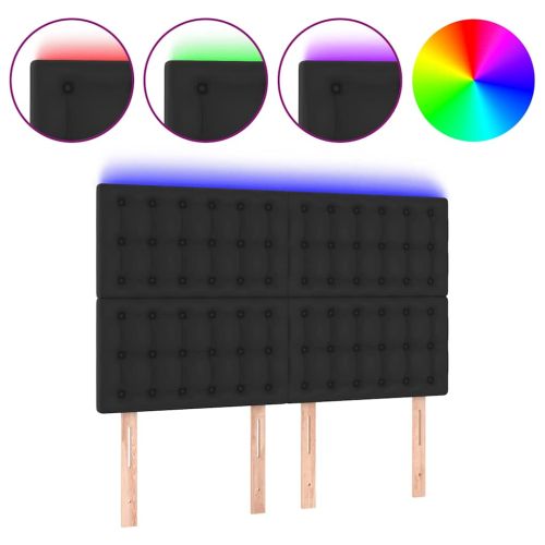 LED горна табла за легло,черна,144x5x118/128см, изкуствена кожа