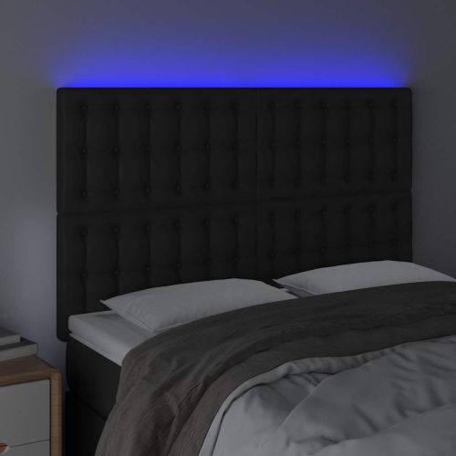 LED горна табла за легло,черна,144x5x118/128см, изкуствена кожа