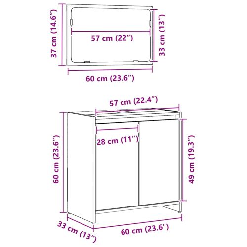 Шкаф за баня Черния дъб 60 x 33 x 60 см Инженерна дървесина