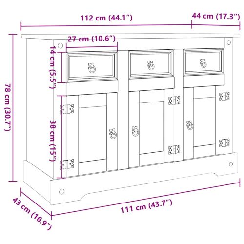 Бюфет Corona сив 112x43x78 см мексикански бор масив