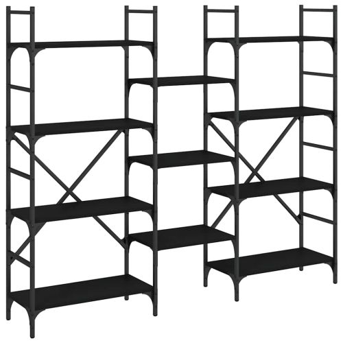 Етажерка за книги черна 160x28,5x136,5 см инженерно дърво
