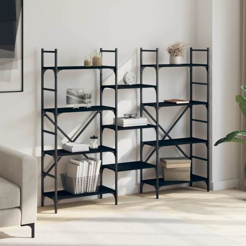 Етажерка за книги черна 160x28,5x136,5 см инженерно дърво