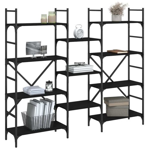 Етажерка за книги черна 160x28,5x136,5 см инженерно дърво