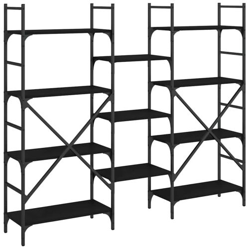 Етажерка за книги черна 160x28,5x136,5 см инженерно дърво