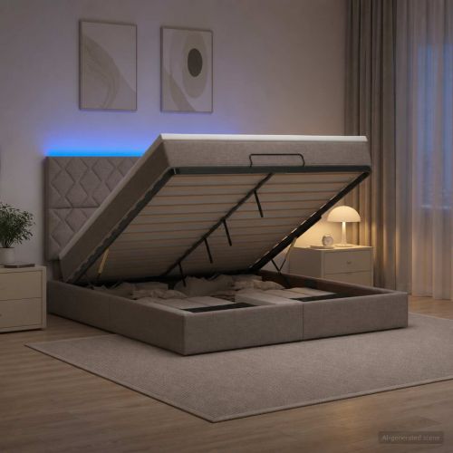 Отоман с матрак и LED с LED ленти Таупе 140 x 190 cm Текстил