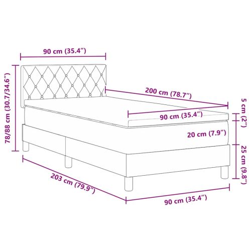 Легло с пружинирана основа Тъмен сив 90 x 200 cm Кадифе