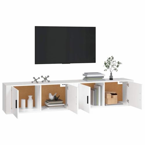 ТВ шкафове със стенен монтаж, 2 бр, бели, 100x34,5x40 см