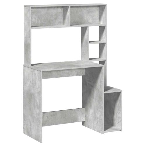 Бюро с рафтове, бетонно сиво, 100x45x140 см, инженерно дърво