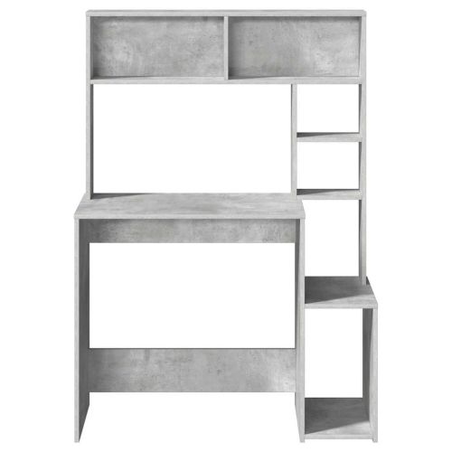 Бюро с рафтове, бетонно сиво, 100x45x140 см, инженерно дърво