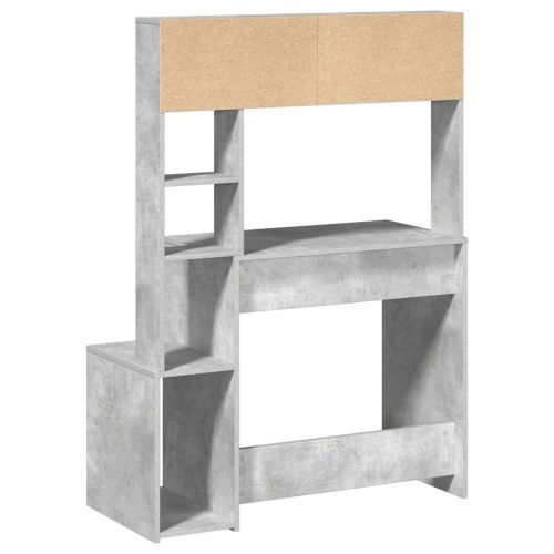 Бюро с рафтове, бетонно сиво, 100x45x140 см, инженерно дърво
