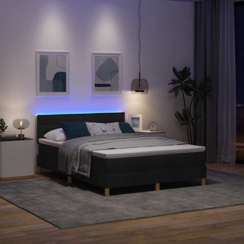 LED кутия за пружини с легло Черен 140 x 200 cm текстил