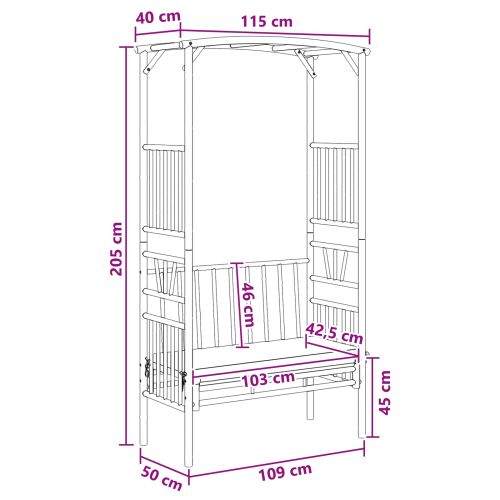 Градинска арка с пейка Кремавобяло 115 x 50 x 205 см Бамбук