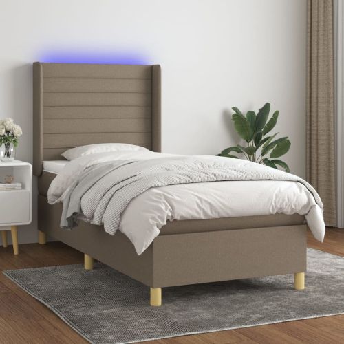 Боксспринг легло с матрак и LED, таупе, 90x190 см, плат