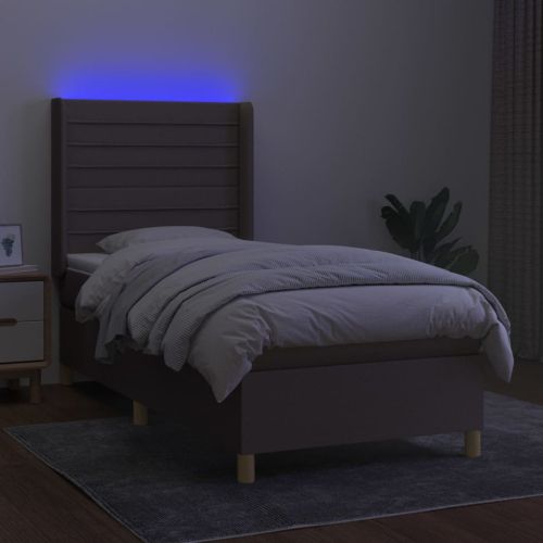 Боксспринг легло с матрак и LED, таупе, 90x190 см, плат