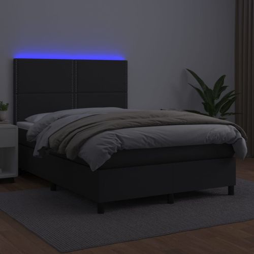Боксспринг легло с матрак LED черно 140x190 см изкуствена кожа