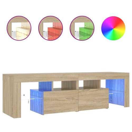 ТВ шкаф с LED осветление, сонома дъб, 140x36,5x40 см