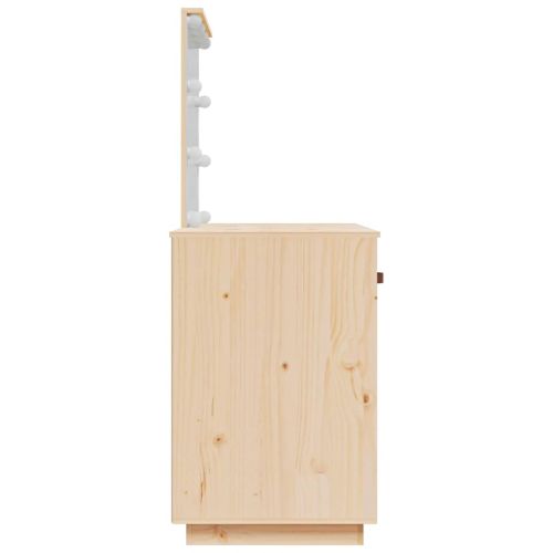 Тоалетка с LED, 95x50x133,5 см, борово дърво масив