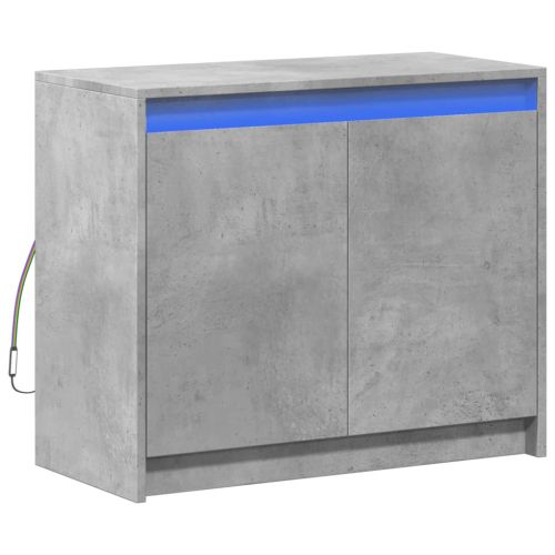 Сайдборд с LED, бетонно сив, 72x34x61 см, инженерно дърво