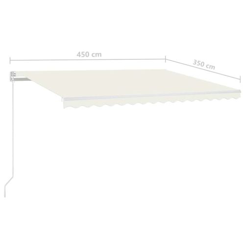 Ръчно прибиращ се сенник с LED, 450x350 см, кремав