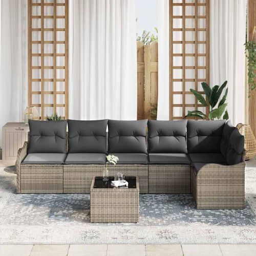 Градински Софа Комплект 7 бр. Черно полиратан
