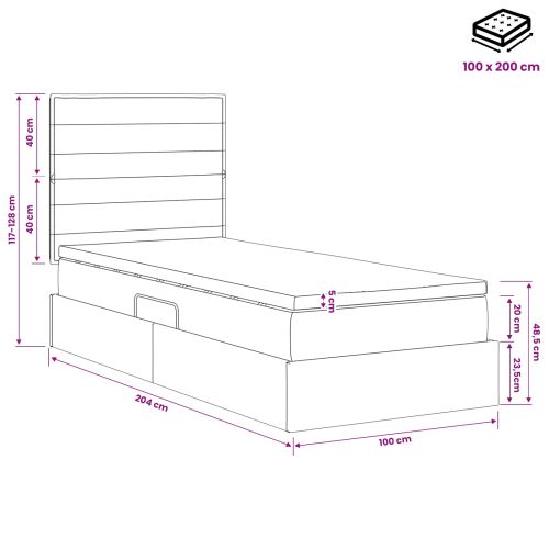 Легло с място за съхранение и матрак Кремаво 100 x 200 cm
