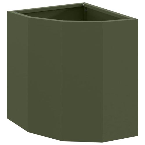 Ъглов сандък за цветя Маслиненозелено 30 x 30 x 35 см Стомана