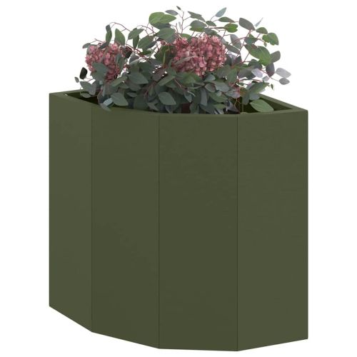 Ъглов сандък за цветя Маслиненозелено 30 x 30 x 35 см Стомана