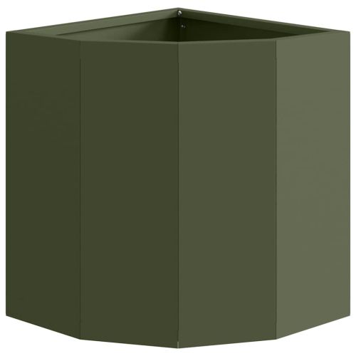 Ъглов сандък за цветя Маслиненозелено 30 x 30 x 35 см Стомана