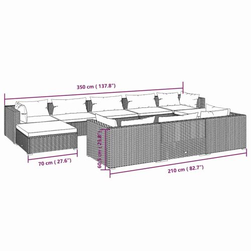 Градински комплект с възглавници 10 части кафяв полиратан