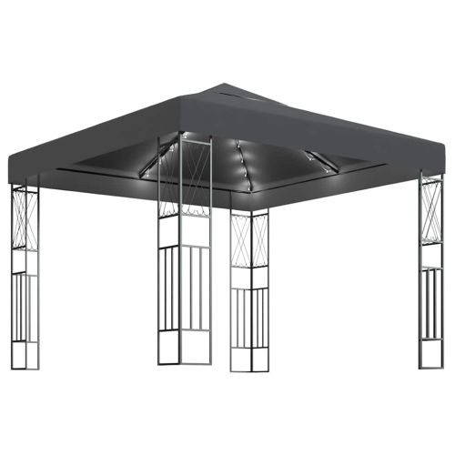 Шатра с LED светещи стрингове, 3х3 м, антрацит, текстил